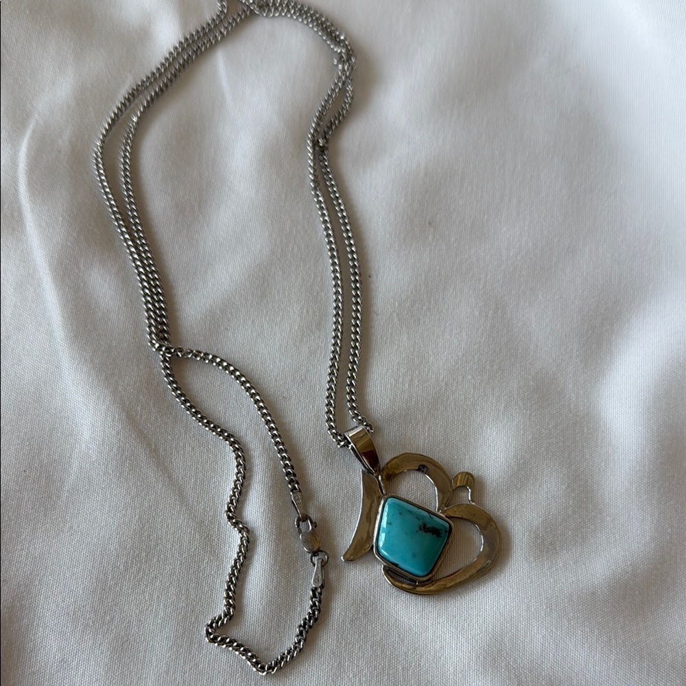 Sterling Silver Unique Design Pendant With Blue Stone Necklace